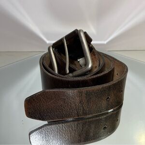 Fossil Silver Buckle Casual Genuine Leather Belt, Size 38”, Brown